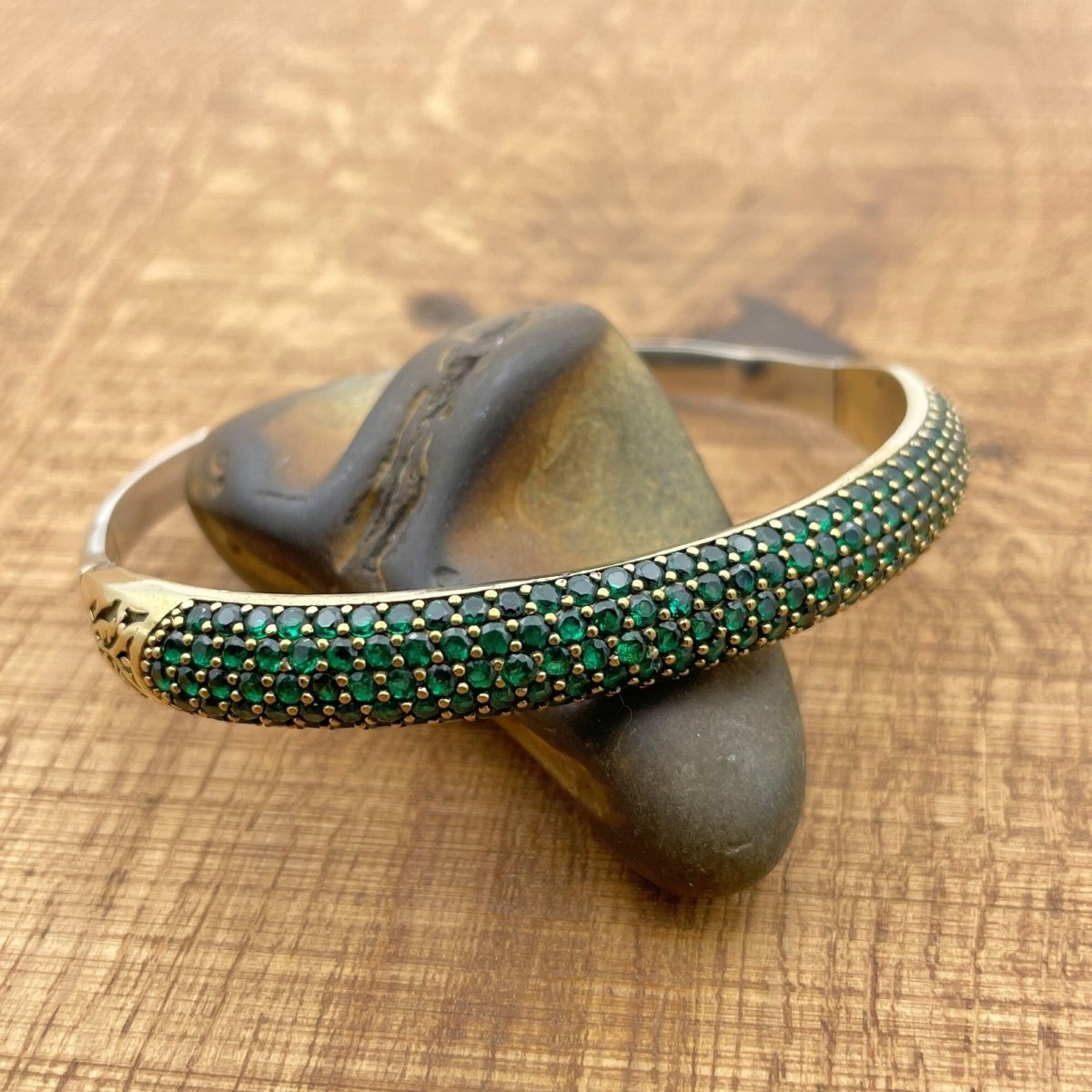 Women's Adjustable Green Emerald Bangle Bracelet