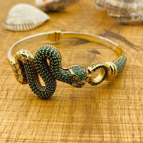 Women's Adjustable Green Snake Emerald Bracelet