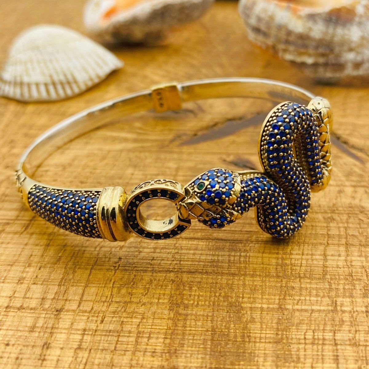 Women's Adjustable Snake Figure Blue Sapphire Bracelet