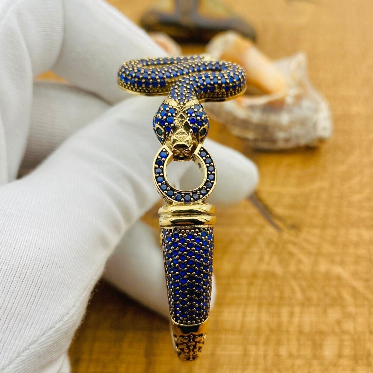 Women's Adjustable Snake Figure Blue Sapphire Bracelet