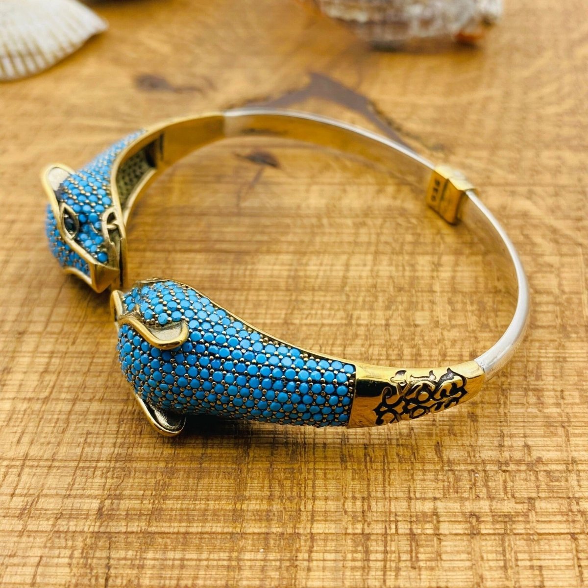 Women's Adjustable Tiger Head Turquoise Bracelet