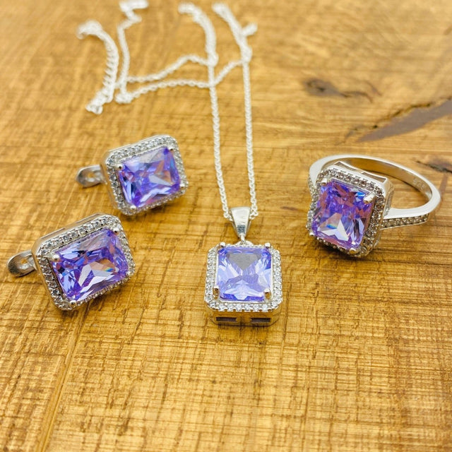 Women's Amethyst Silver Jewelry Set