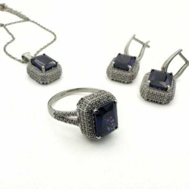 Women's Amethyst Silver Jewelry Set