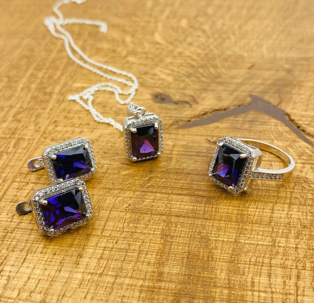 Women's Amethyst Stone Jewelry Set