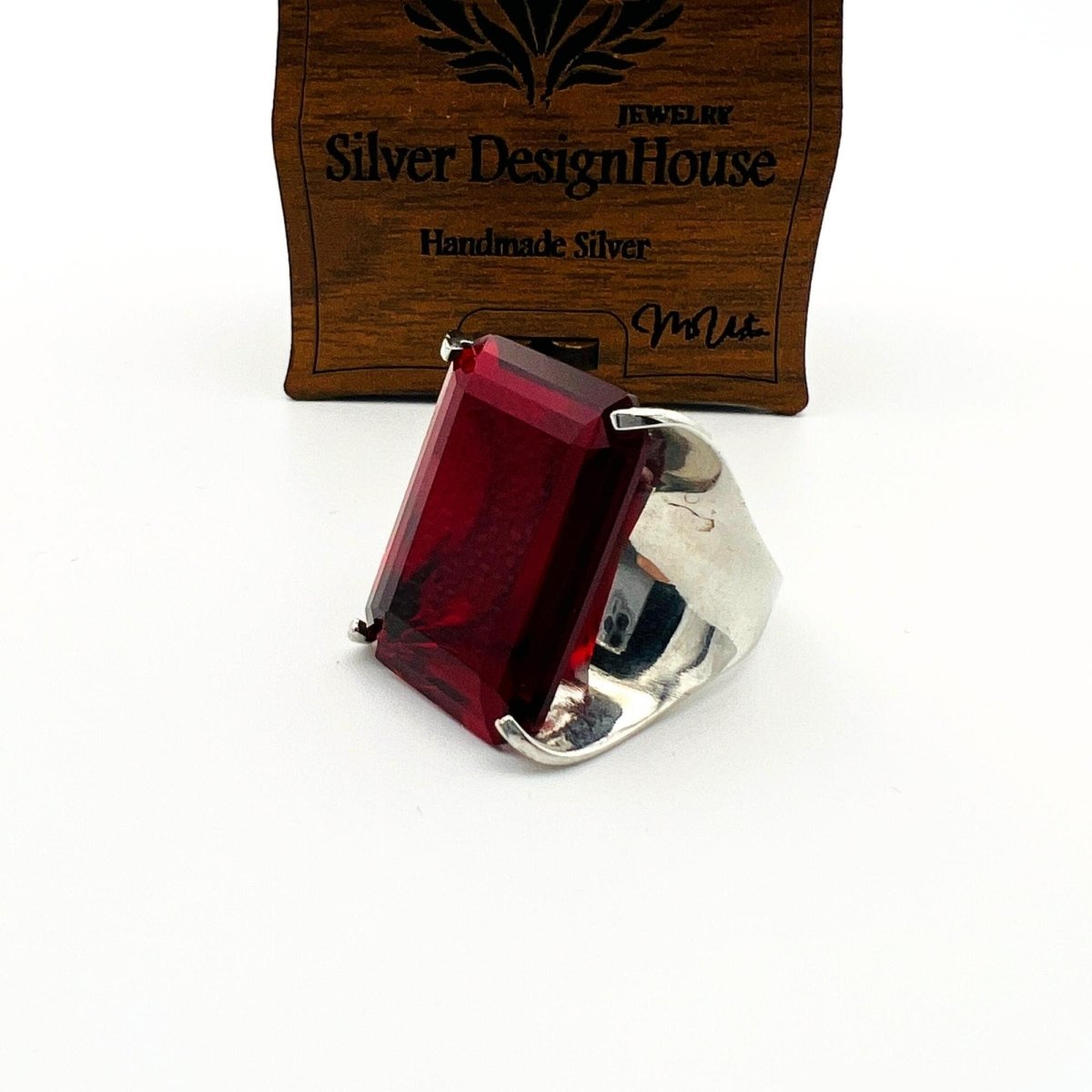 Women's Big Ruby Stone Silver Ring