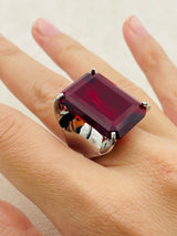 Women's Big Ruby Stone Silver Ring