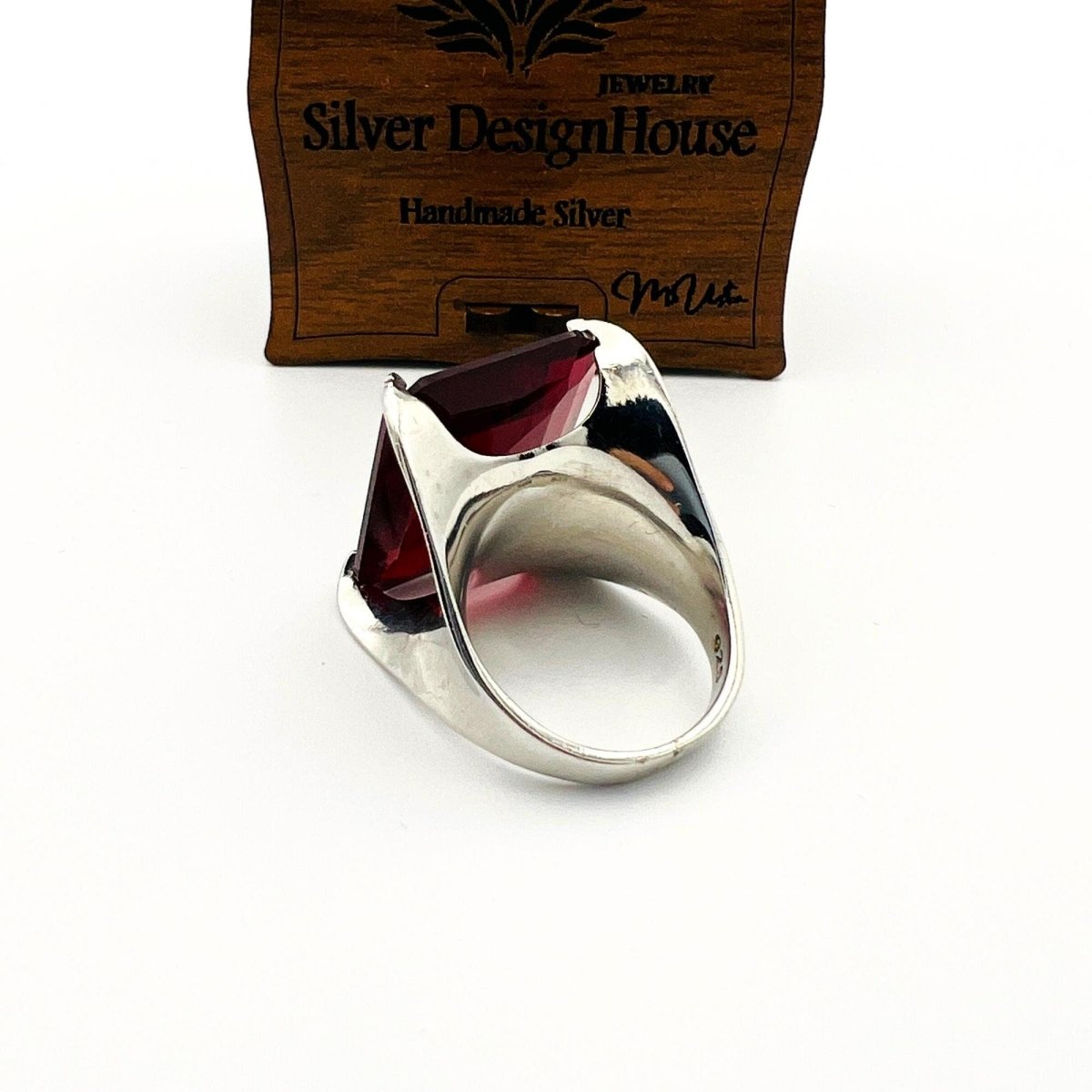 Women's Big Ruby Stone Silver Ring