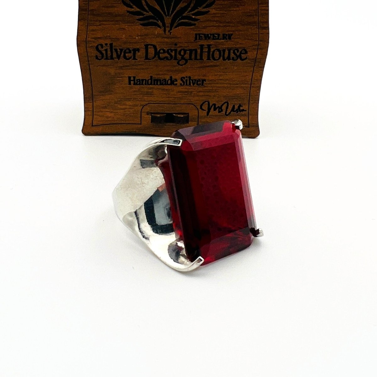 Women's Big Ruby Stone Silver Ring