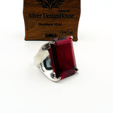 Women's Big Ruby Stone Silver Ring