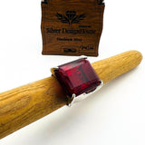 Women's Big Ruby Stone Silver Ring