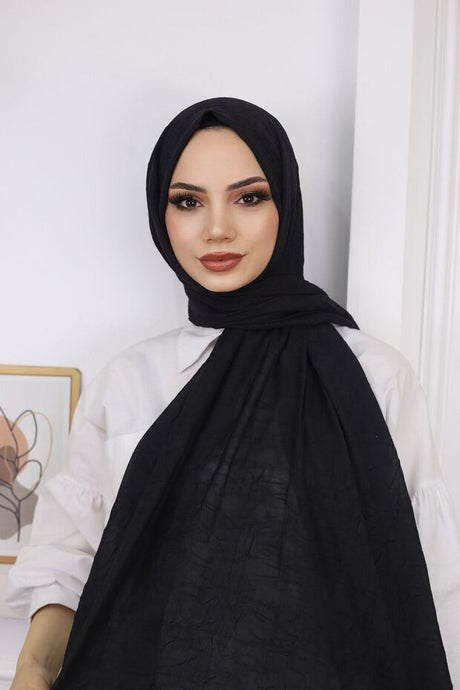 Women's Black Bamboo Crinkle Shawl - TryAladdin