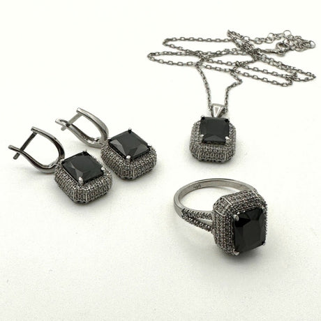 Women's Black Onyx Silver Jewelry Set