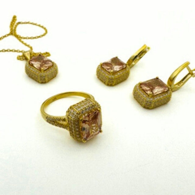 Women's Citrine Stone Silver Jewelry Set