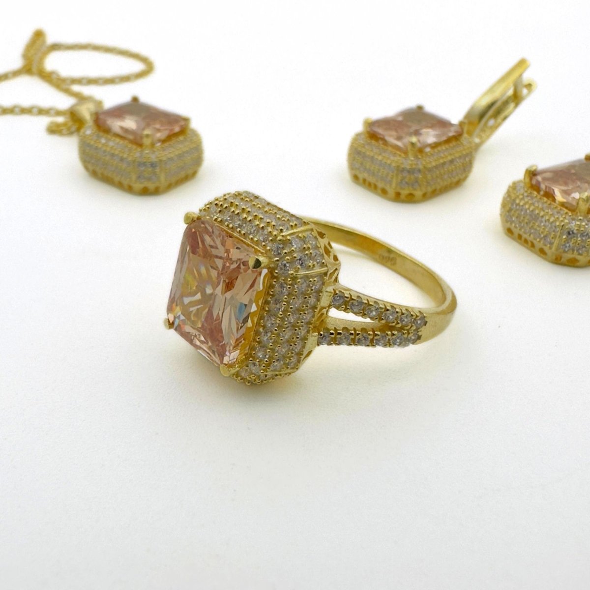 Women's Citrine Stone Silver Jewelry Set