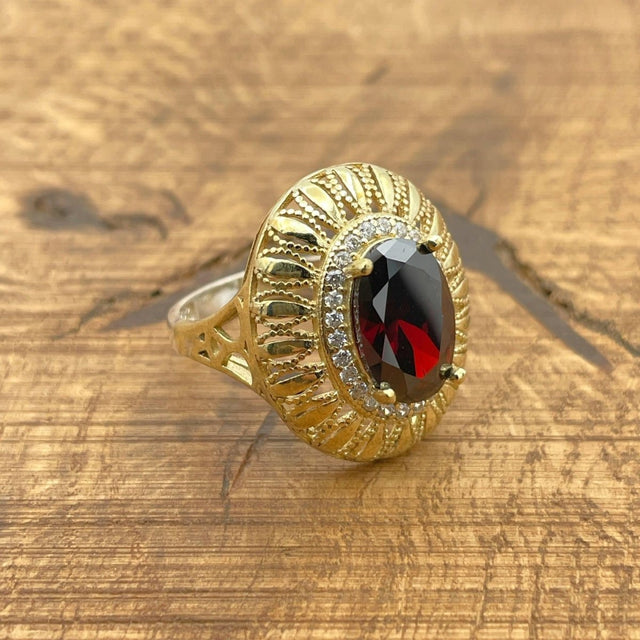 Women's Dark Ruby Stone Silver Ring