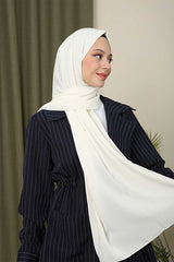 Women's Luxury Medina Silk Feel Hijab Shawl - Cream - TryAladdin