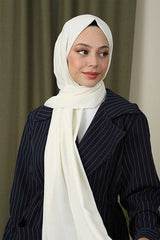 Women's Luxury Medina Silk Feel Hijab Shawl - Cream - TryAladdin