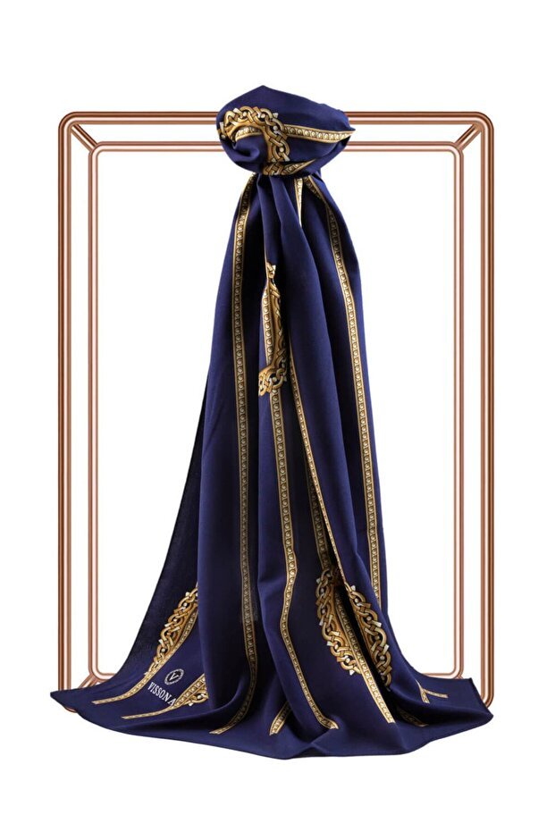 Women's Luxury Medina Silk Scarf - Navy Blue - TryAladdin