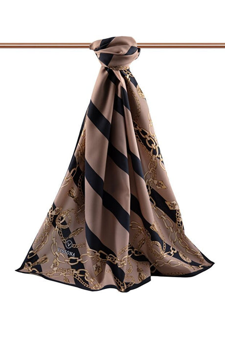 Women's Luxury Medina Silk Shawl - Mink & Black - TryAladdin