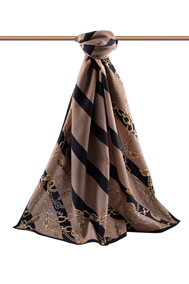 Women's Luxury Medina Silk Shawl - Mink & Black - TryAladdin