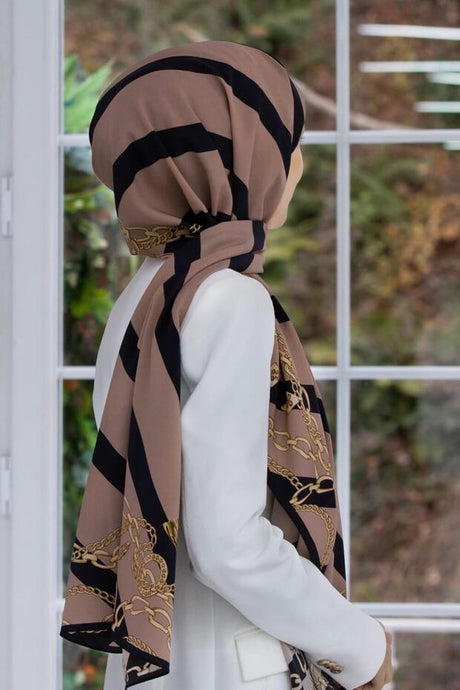 Women's Luxury Medina Silk Shawl - Mink & Black - TryAladdin