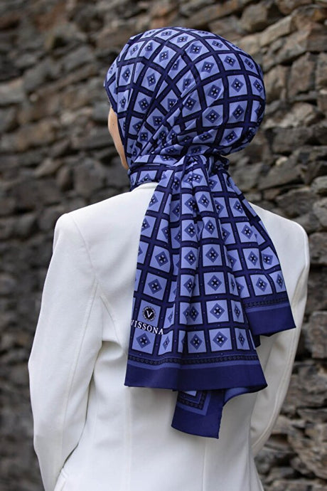 Women's Luxury Medina Silk Shawl - Navy - Indigo - TryAladdin