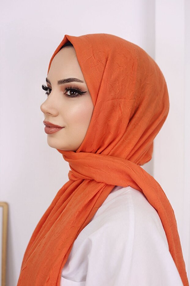 Women's Orange Bamboo Crinkle Shawl - Soft & Stylish - TryAladdin