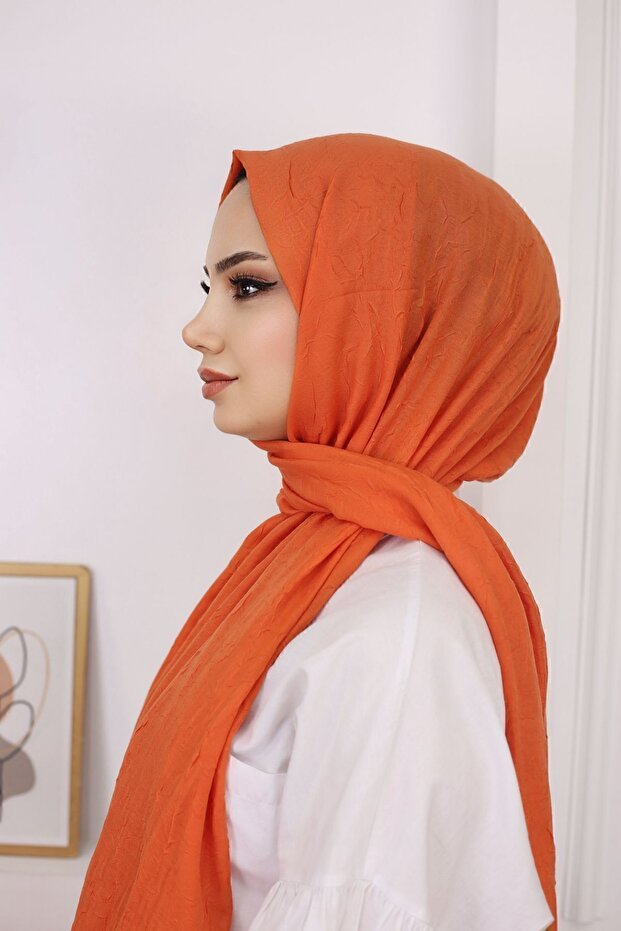 Women's Orange Bamboo Crinkle Shawl - Soft & Stylish - TryAladdin