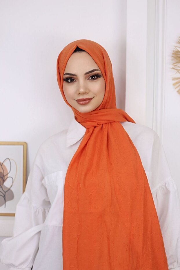 Women's Orange Bamboo Crinkle Shawl - Soft & Stylish - TryAladdin