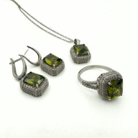 Women's Peridot Stone Silver Set