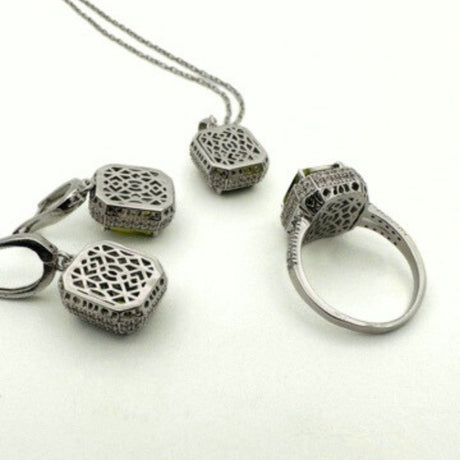 Women's Peridot Stone Silver Set