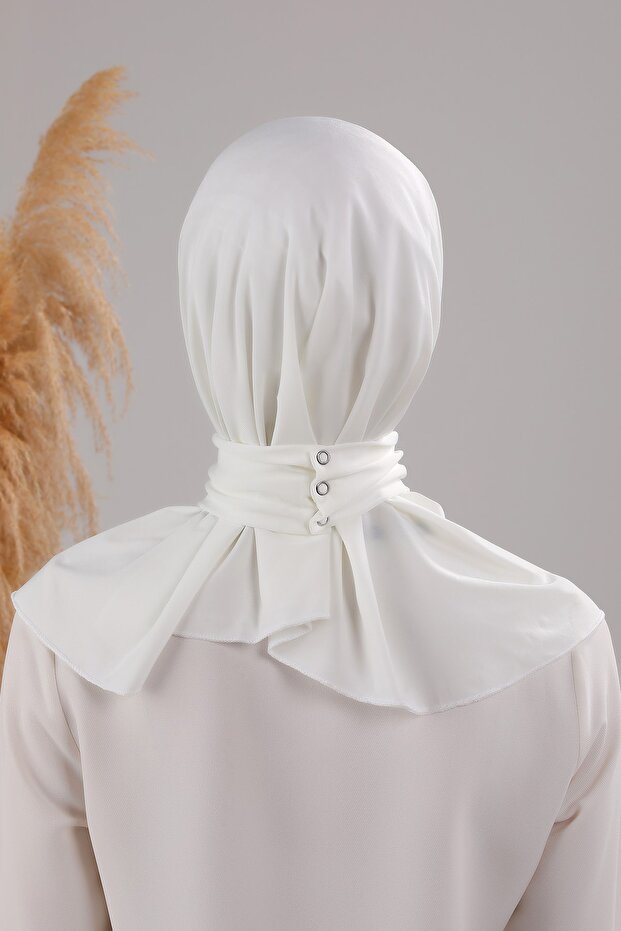Women's Practical Snap - Button Sandy Hijab Fular - Ecru - TryAladdin