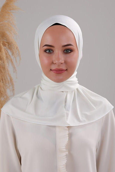 Women's Practical Snap - Button Sandy Hijab Fular - Ecru - TryAladdin