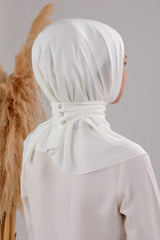 Women's Practical Snap - Button Sandy Hijab Fular - Ecru - TryAladdin