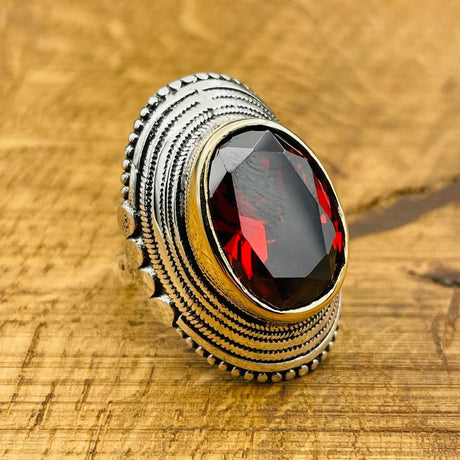 Women's Red Ruby Silver Ring