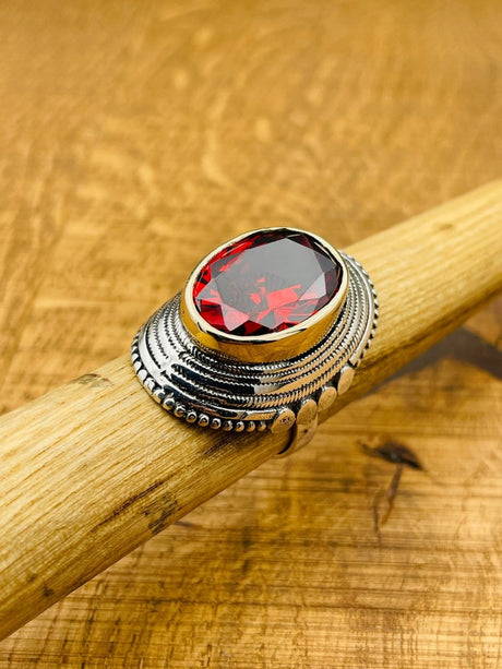 Women's Red Ruby Silver Ring