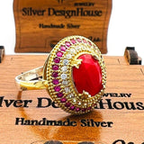 Women's Red Tourmaline Oval Stone Ring