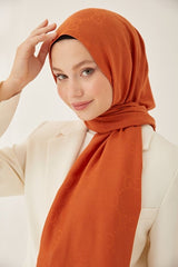 Women's Silky Cotton Jacquard G Pattern Hijab Shawl - Orange - TryAladdin