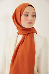 Women's Silky Cotton Jacquard G Pattern Hijab Shawl - Orange - TryAladdin
