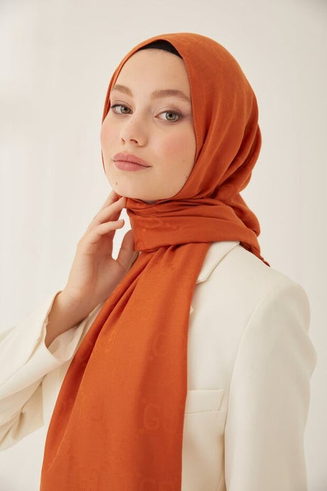 Women's Silky Cotton Jacquard G Pattern Hijab Shawl - Orange - TryAladdin