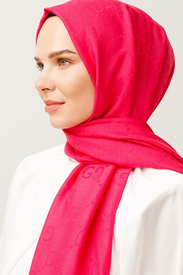 Women's Silky Cotton Jacquard G Pattern Shawl - Fuchsia - TryAladdin