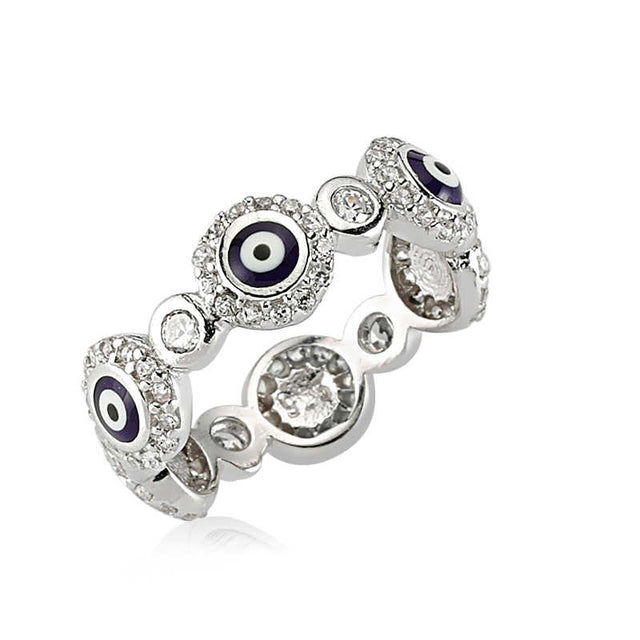 Ring - Sterling Silver Evil Eye Pave Eternity Band