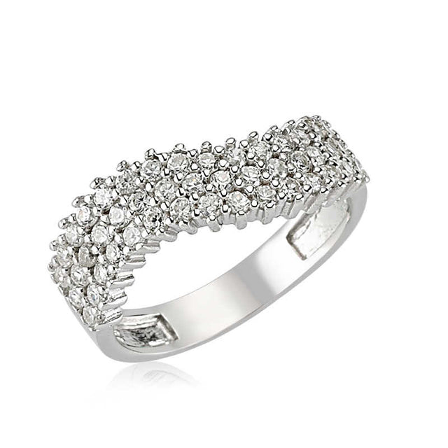 Ring - Sterling Silver Cubic Zirconia Multi-Row Sparkle Band
