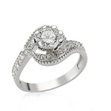 Sterling Silver Zircon Solitaire Halo Ring - Elegant Bypass Design