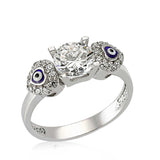 Ring - Sterling Silver Cubic Zirconia & Evil Eye Heart Solitaire Ring