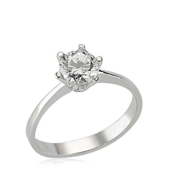 Classic Solitaire Ring - Silver-Tone with Dazzling Clear Stone