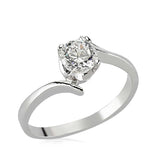 Ring - Sterling Silver Solitaire Bypass Ring with Cubic Zirconia