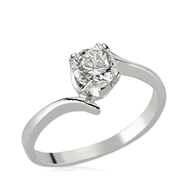 Ring - Sterling Silver Solitaire Bypass Ring with Cubic Zirconia