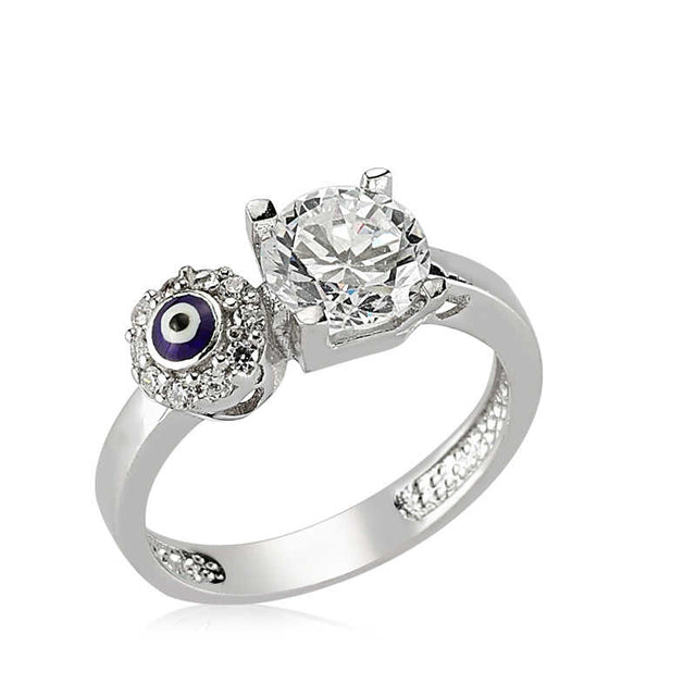 Ring - Sterling Silver Sparkling Solitaire Evil Eye Design