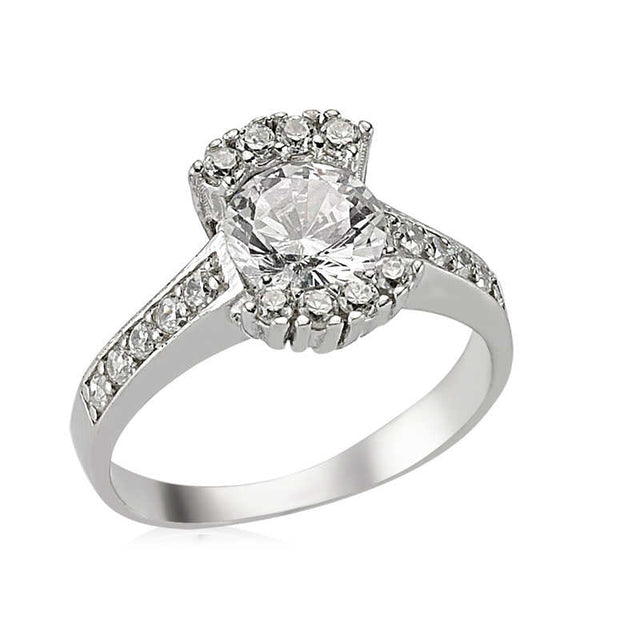 Ring - Sterling Silver Simulated Diamond Halo Statement Ring